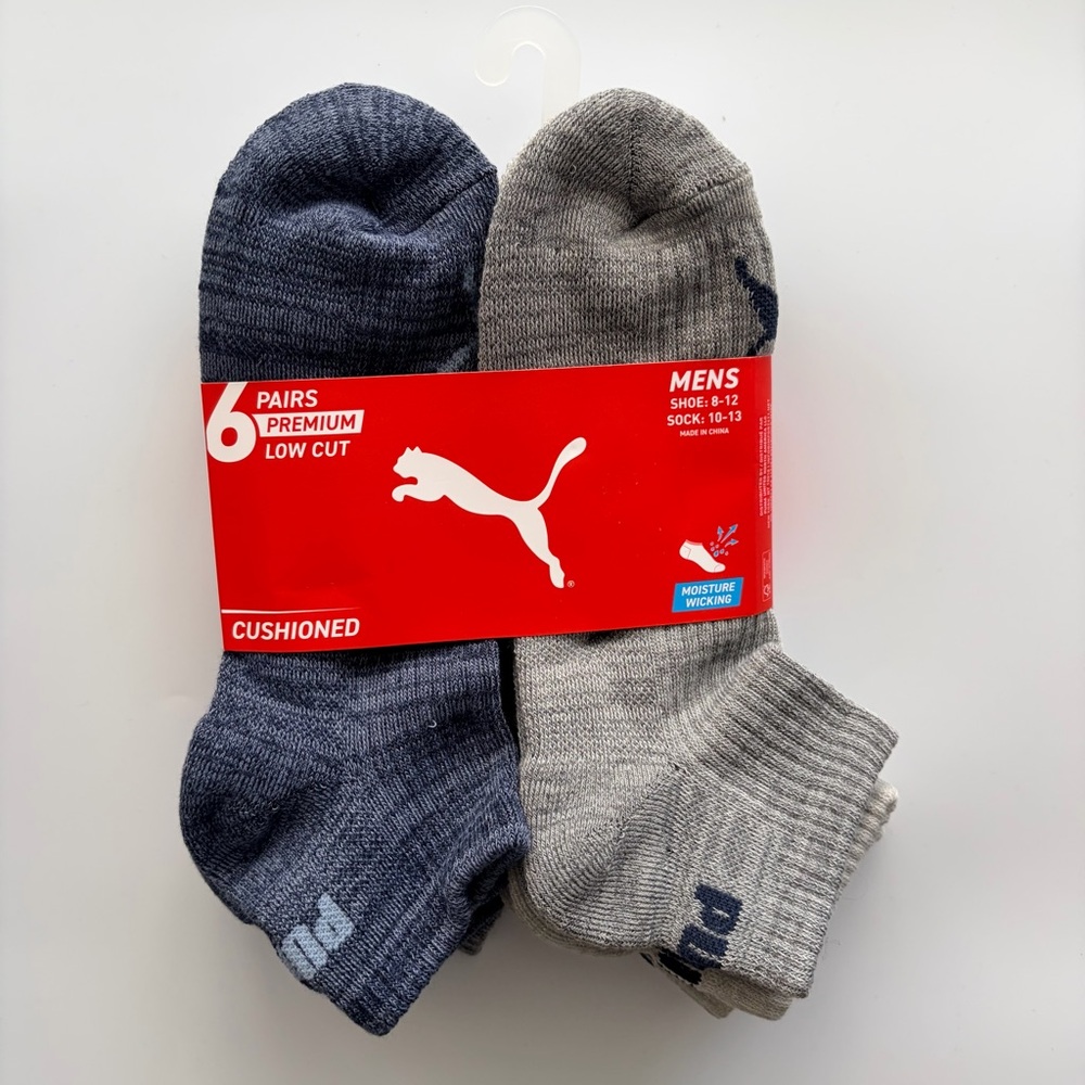 Puma men’s low cut socks 6 pack size 8-12 blue gray